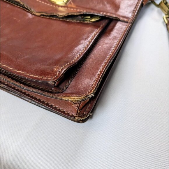 Vintage 1980s ConteMax Italian Leather Crossbody Bag Handmade Lock & Key Brown - Picture 4 of 15